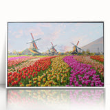 Framed wall art collection showcasing a serene landscape with windmills, featuring a white frame and acrylic finish, perfect for home decor enhancement.