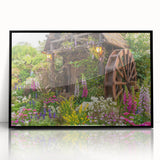 Framed acrylic wall art depicting a serene landscape with windmills, featuring a black frame and clear front view, perfect for home decor and artistic ambiance.