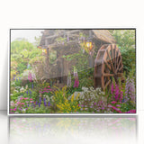 Framed wall art collection showcasing a serene landscape with windmills, featuring a white frame and acrylic front view, perfect for enhancing modern decor.
