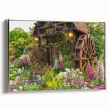 Framed wall art featuring a serene landscape with windmills, showcasing a silver frame and soft color palette, perfect for enhancing home decor aesthetics.