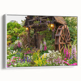 Framed canvas wall art depicting serene landscapes with windmills, featuring a white frame and side view, perfect for enhancing modern home decor.