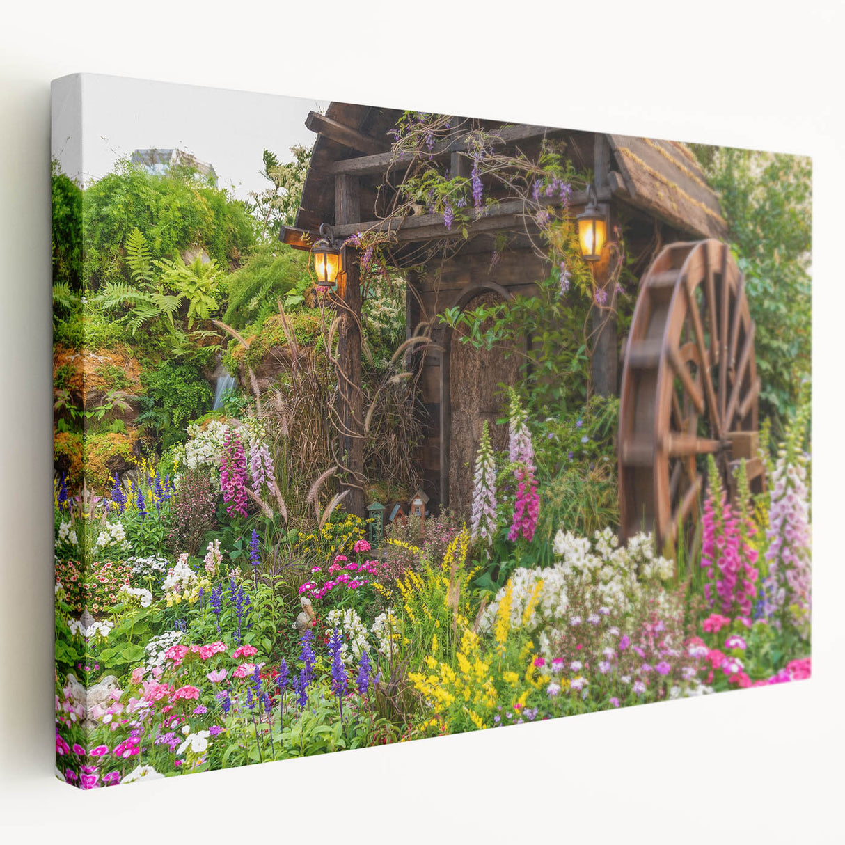 Stretched canvas wall art depicting serene landscapes with windmills, showcasing vibrant colors and intricate details, perfect for enhancing home decor.