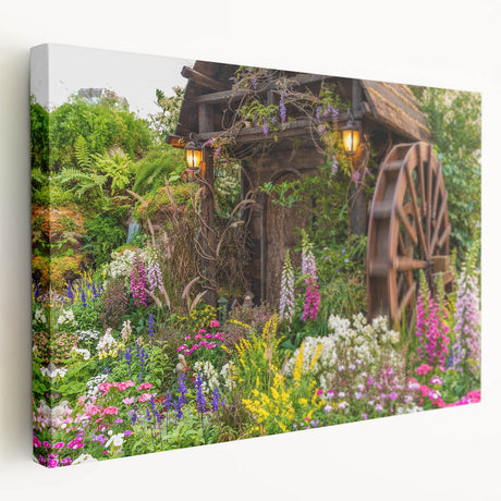 Stretched canvas wall art depicting serene landscapes with windmills, showcasing vibrant colors and intricate details, perfect for enhancing home decor.