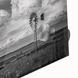 Close-up of a stunning acrylic glass wall art piece showcasing a vibrant landscape with windmills, featuring rich colors and intricate details, perfect for modern decor.