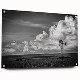 Acrylic glass wall art showcasing a vibrant landscape with windmills, presented in a side view to highlight its intricate details and modern design elements. Perfect for adding a touch of elegance to home decor.
