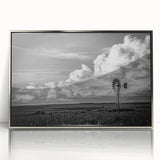 Framed acrylic wall art featuring a serene landscape with windmills, showcasing silver accents and vibrant colors, perfect for enhancing home decor.