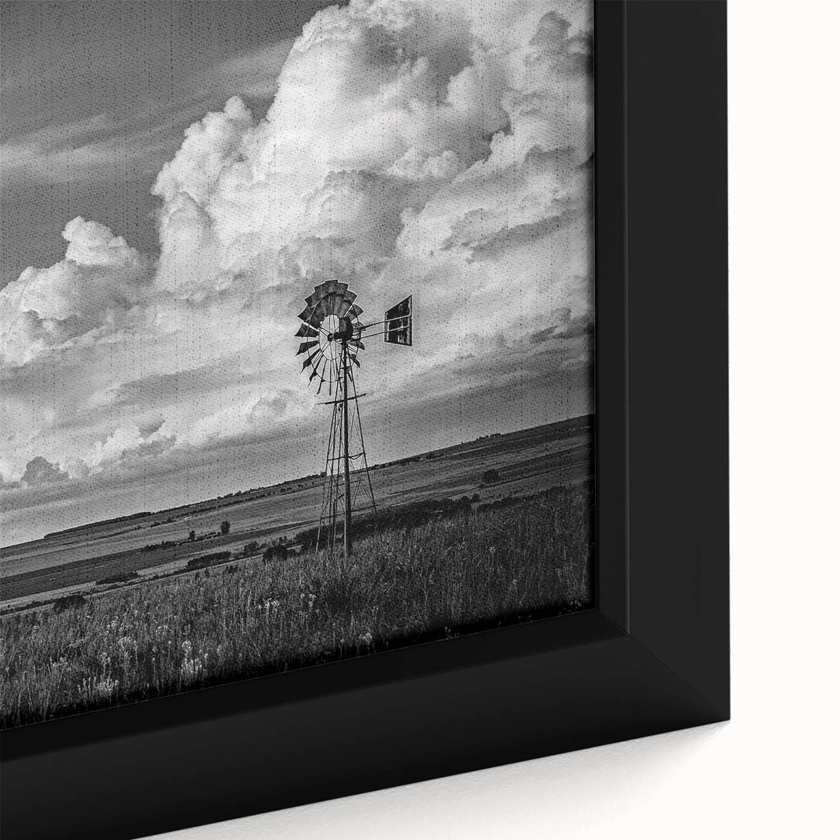 Framed canvas close-up of a vibrant windmill landscape design, showcasing intricate details and rich colors, perfect for modern home decor. Ideal for enhancing interior spaces with artistic flair.