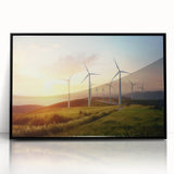 Framed wall art collection showcasing a serene landscape with windmills, featuring a black frame and acrylic front, ideal for modern home decor.