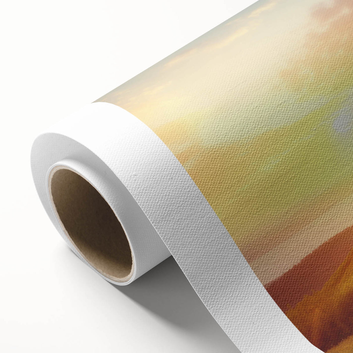 Rolled canvas wall art showcasing a serene landscape with windmills at sunset, featuring warm colors and detailed textures, ideal for home decor enhancement.