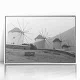 Framed acrylic wall art featuring a serene landscape with windmills, showcasing soft colors and intricate details, perfect for home decor and art enthusiasts.