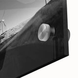 Close-up of a modern wall art collection featuring vibrant landscapes and windmills, printed on acrylic glass, showcasing rich colors and intricate details for home decor.