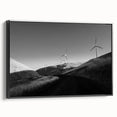 Framed canvas wall art collection showcasing serene landscapes with windmills, featuring a sleek black frame, perfect for modern home decor.