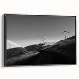 Framed canvas wall art collection showcasing serene landscapes with windmills, featuring a sleek black frame, perfect for modern home decor.