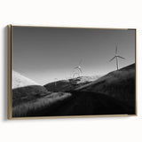 Framed canvas wall art collection showcasing a serene landscape with windmills, featuring a gold frame and a side view perspective, perfect for home décor.