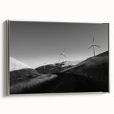 Framed wall art collection showcasing a serene landscape with windmills, featuring a silver frame and detailed canvas texture, perfect for modern home decor.