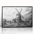 Framed acrylic wall art featuring a picturesque landscape with windmills, designed in a modern style with a sleek black frame, perfect for home decor.