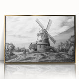 Framed wall art collection featuring a vibrant landscape design with windmills, set against a golden background, perfect for modern home decor.