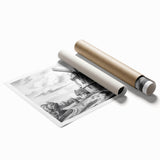 Vibrant rolled canvas print showcasing a serene landscape with windmills against a sunset backdrop, ideal for home decor. Perfect for art enthusiasts seeking unique wall art.