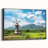 Framed wall art collection showcasing a scenic landscape with windmills, featuring a black side view, perfect for adding a modern touch to home decor.