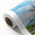 Vibrant rolled canvas print showcasing a serene landscape with windmills, featuring rich colors and intricate details, perfect for home decor or art enthusiasts.