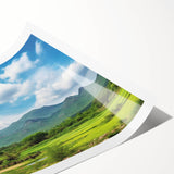 Rolled print showcasing a serene landscape featuring windmills against a vibrant sunset, ideal for home decor or art enthusiasts. Perfectly packaged for easy display.