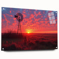 Acrylic glass wall art collection showcasing a vibrant landscape with windmills, featuring a side view and pinned for display. Perfect for adding a modern touch to any home decor.