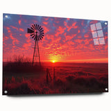 Acrylic glass wall art collection showcasing a vibrant landscape with windmills, featuring a side view and pinned for display. Perfect for adding a modern touch to any home decor.