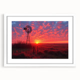 Framed wall art featuring a serene landscape with windmills, showcasing vibrant colors and intricate details, perfect for home decor and enhancing any living space.