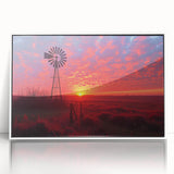 Framed wall art collection showcasing a serene landscape with windmills, featuring a white frame and acrylic front, ideal for home decor or office spaces.