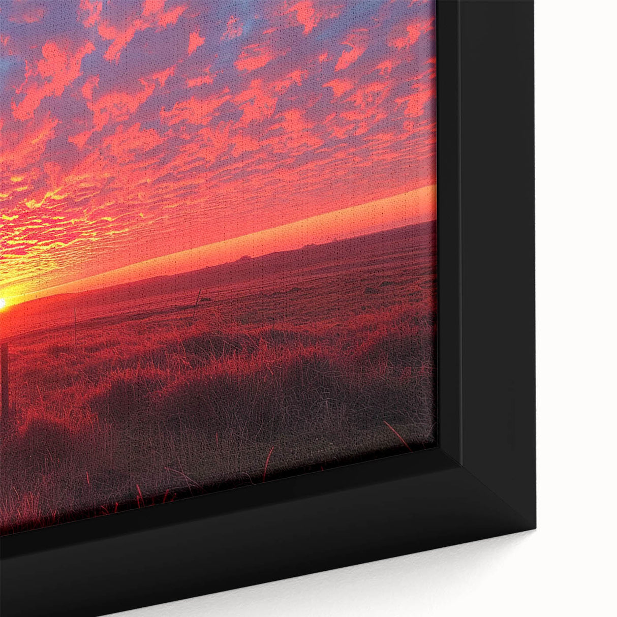Framed wall art featuring a close-up of a picturesque landscape with windmills, showcasing vibrant colors and intricate details, ideal for home decor enthusiasts.