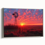 Framed canvas wall art depicting a serene landscape with windmills, showcasing silver accents and a modern design, perfect for home decor enhancement.