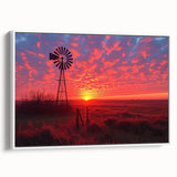 Framed wall art collection showcasing a serene landscape with windmills, featuring soft earthy tones and a white border, ideal for home decor enhancement.