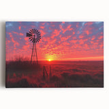 Stretched canvas wall art showcasing a vibrant landscape with windmills under a bright blue sky, perfect for enhancing home decor with a touch of nature.