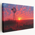 Stretched canvas wall art showcasing a vibrant landscape with windmills, featuring rich colors and intricate details, perfect for home decor enthusiasts.