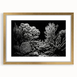 Elegant gold-framed wall art featuring a vibrant marine life coral design, ideal for enhancing coastal decor. Perfectly matted for a polished look.