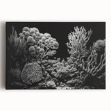 Vibrant stretched canvas artwork showcasing a colorful coral reef design, featuring intricate marine life details, perfect for enhancing ocean-themed decor.