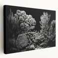 Vibrant coral reef wall art on stretched canvas, showcasing colorful marine life and intricate coral designs, perfect for ocean-themed decor.