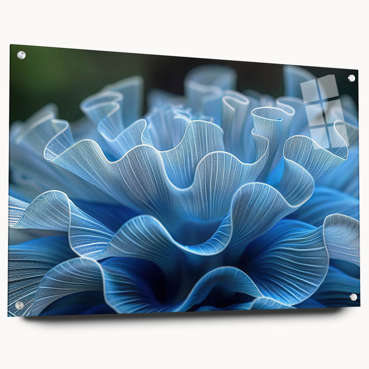 Acrylic wall art featuring a vibrant marine life coral design, displayed from the side with visible mounting pins, adding a modern touch to ocean-themed decor.