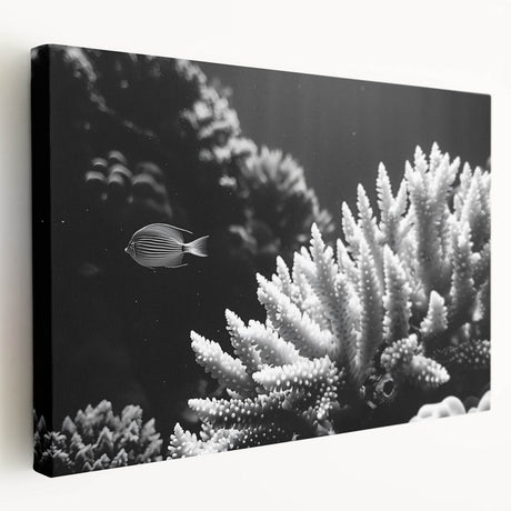 Stretched canvas wall art showcasing a vibrant marine life coral design, featuring colorful corals and fish against a textured background, ideal for ocean-themed decor.