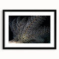 Framed wall art featuring a vibrant marine life coral design, showcasing colorful sea corals and aquatic imagery, set in a sleek black frame with matting.