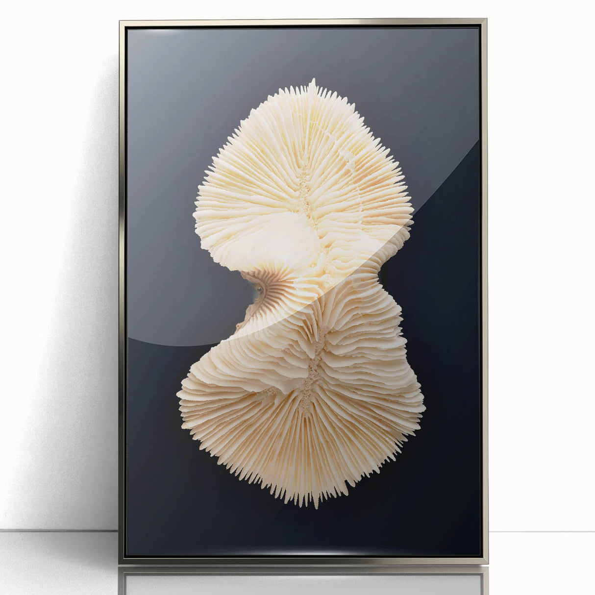 Framed wall art featuring a vibrant marine life coral design, showcasing intricate details and colors, perfect for ocean-themed decor in living spaces.