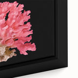 Close-up of a framed canvas wall art piece showcasing vibrant coral reef marine life design, featuring intricate details and colorful elements, perfect for ocean-themed decor.