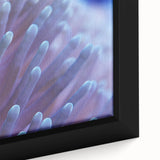 Close-up of a vibrant framed canvas wall art featuring a marine life coral design, showcasing intricate textures and colors ideal for coastal-themed decor.