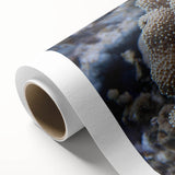 Vibrant rolled canvas artwork showcasing a marine life coral design, highlighting colorful coral patterns and sea creatures, ideal for ocean-themed decor.