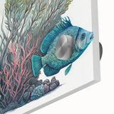 Close-up of vibrant marine life coral wall art design on acrylic glass, showcasing intricate textures and colors ideal for ocean-themed decor.