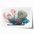 Vibrant marine life coral design wall art print showcasing colorful corals and underwater elements, ideal for ocean-themed decor. Perfect for enhancing any living space.