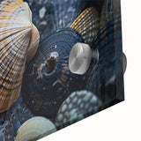 Close-up of vibrant marine life wall art featuring intricate coral designs in vivid colors, printed on acrylic glass for a stunning visual impact. Perfect for ocean-themed decor.