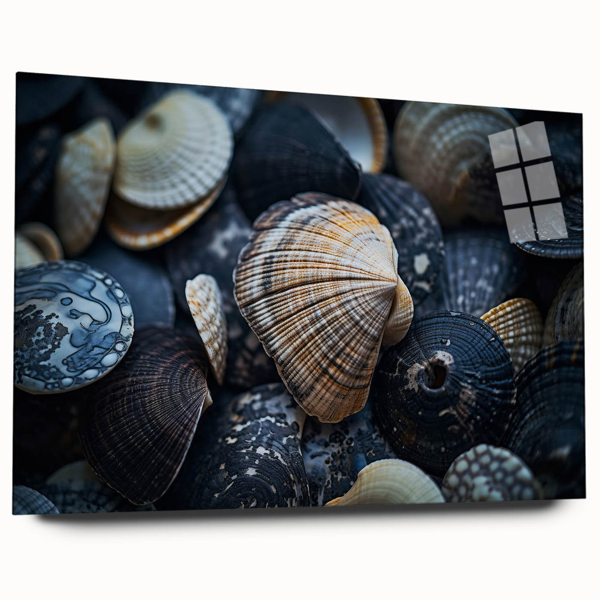 Acrylic wall art collection showcasing vibrant marine life and coral designs, displayed from the side to highlight the glossy finish and unique textures.