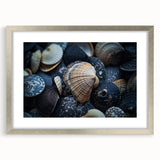 Framed wall art showcasing a vibrant marine life coral design, featuring intricate details and a silver mat, perfect for ocean-themed decor in contemporary settings.