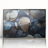 Framed acrylic wall art showcasing a vibrant marine life coral design, featuring intricate details in blue and orange hues, perfect for ocean-themed decor.